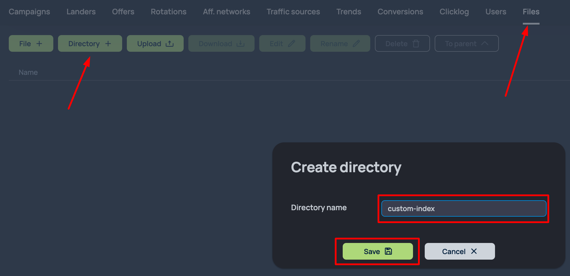 Screenshot of Files section
